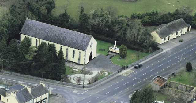 St. Patrick's Church, Garrafrauns on the right and the ruin of the Old Chapel just across the Road